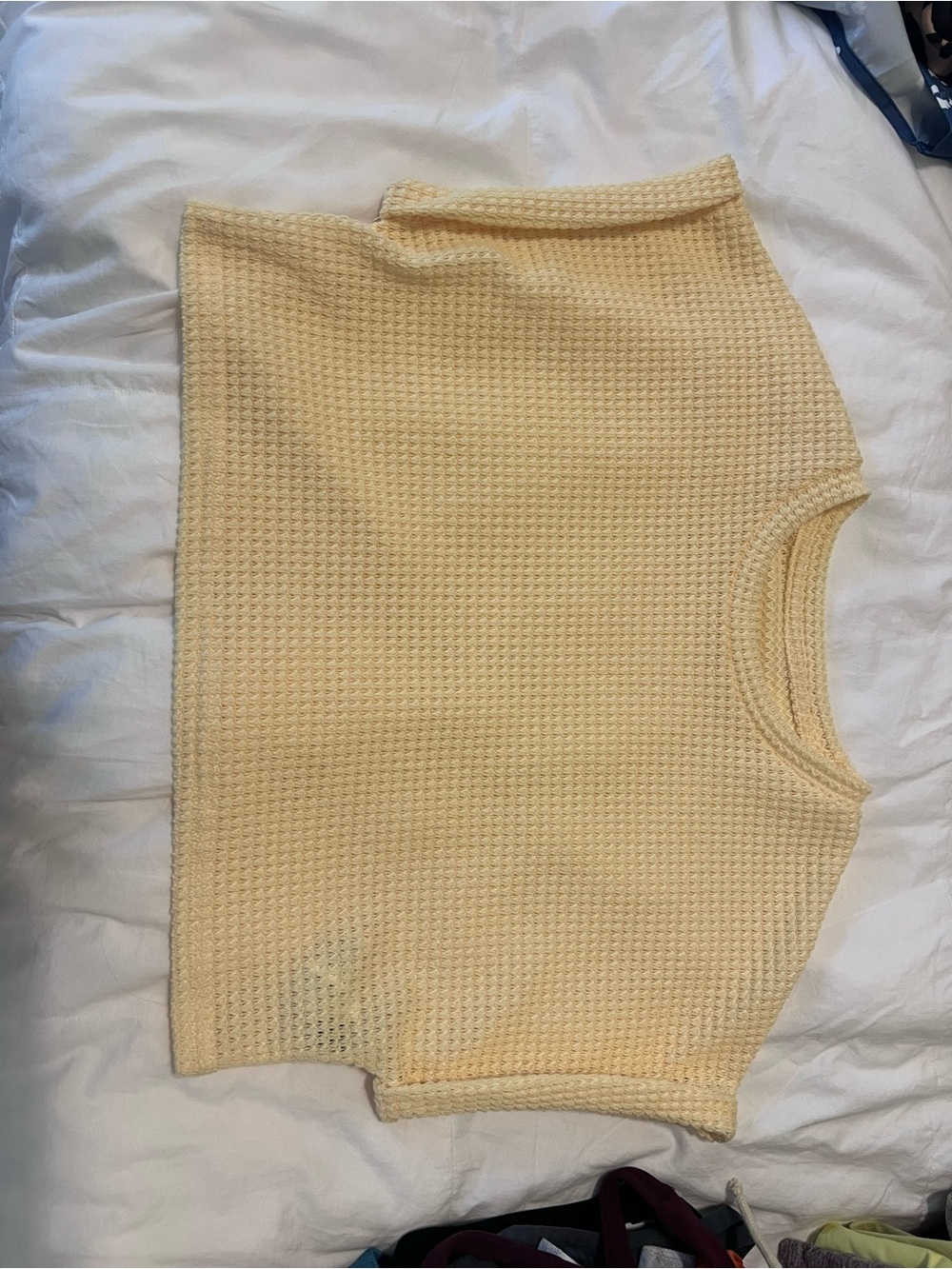 SHEIN Pale Yellow, a blue and a beige Waffle Knit Crop Top